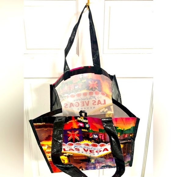 LAS VEGAS reusable tote shopping bag Welcome to Las Vegas scene size 13x13  NEW - Picture 6 of 9